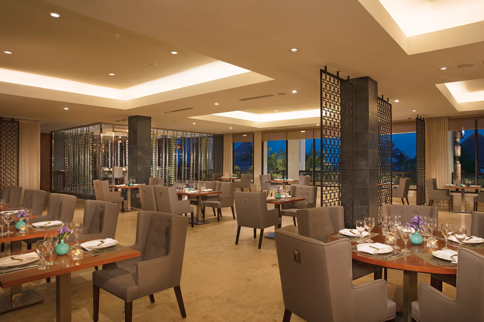 Portofino restaurant at Dreams Playa Bonita Panama featuring elegant Italian dining, modern décor, and panoramic ocean and garden views.